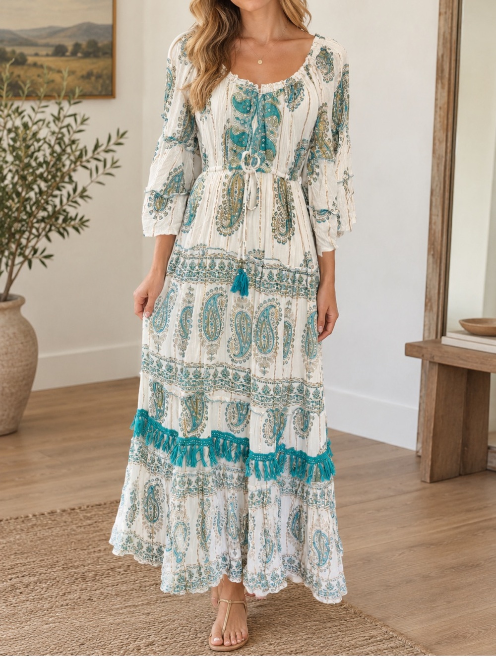 Me2Magic Maxi Dress Anthropologie Paisley Peasant Gypsy Esmeralda Medium